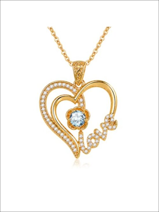 Jewelry - 14K Gold Heart Birthstone Pendant Necklace for Women Rose Design